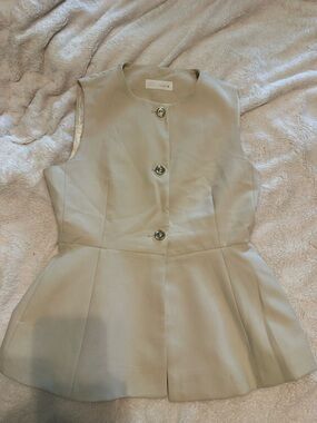 Zara Neutral Beige Textured Dress Vest with Label Detail